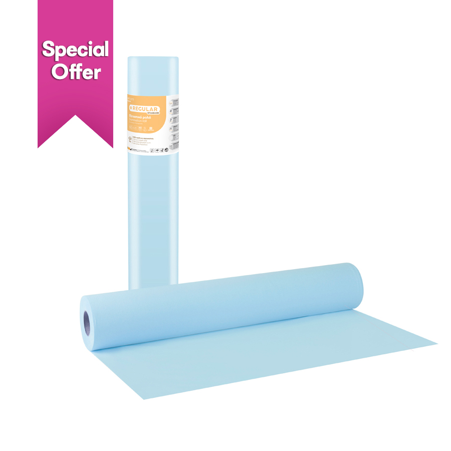 Soft Care Regular Standard 2ply Embossed Paper Examination Roll 68cm x 50m - Light blue