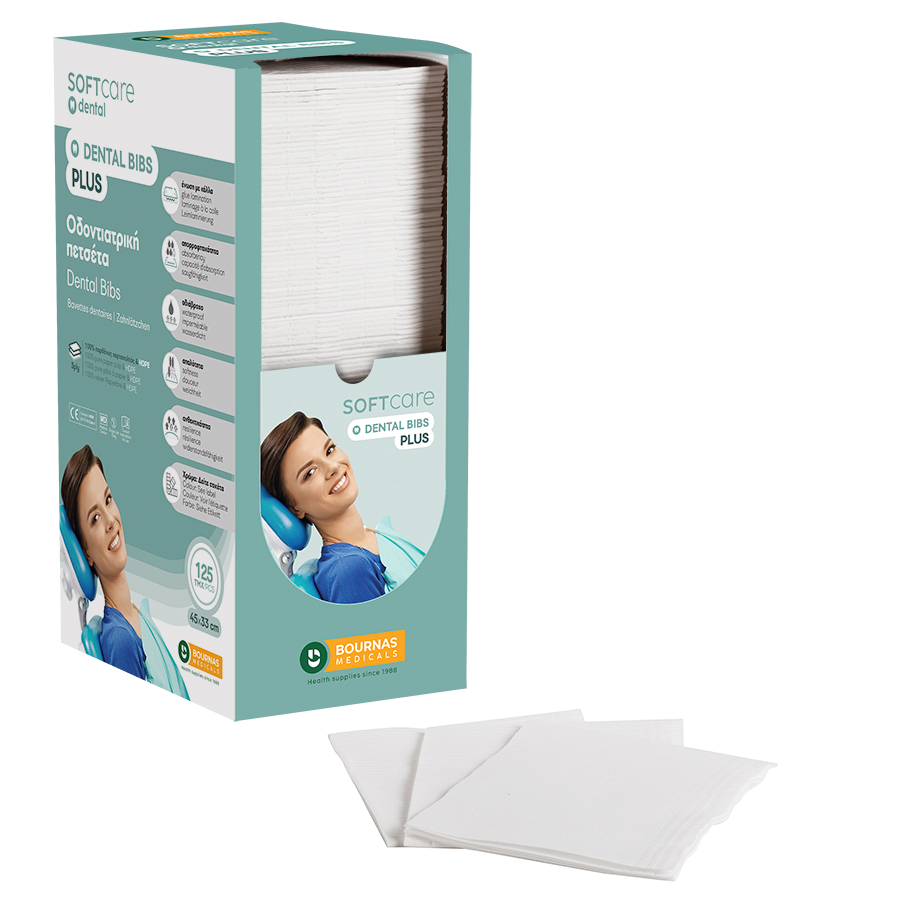 Dental Bibs Soft Care Plus 3ply with dispenser white ( 125 pcs)