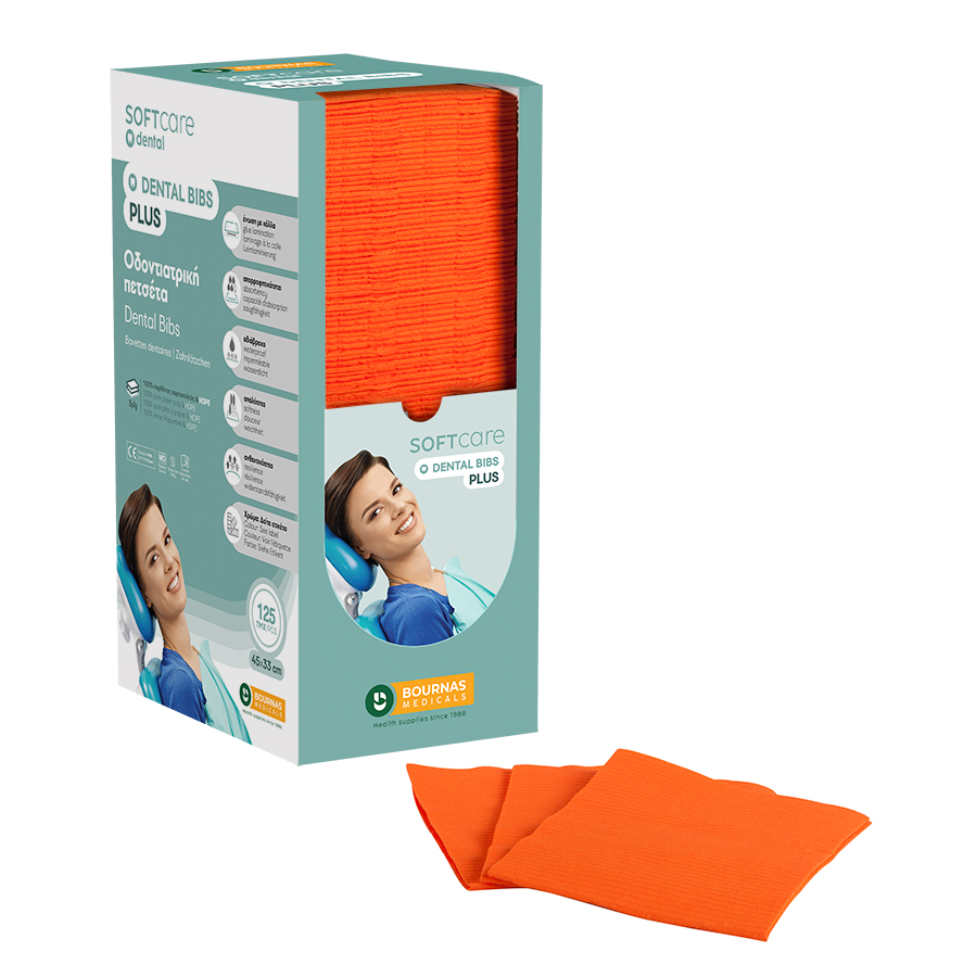 Dental Bibs Soft Care Plus 3ply with dispenser orange ( 125 pcs)