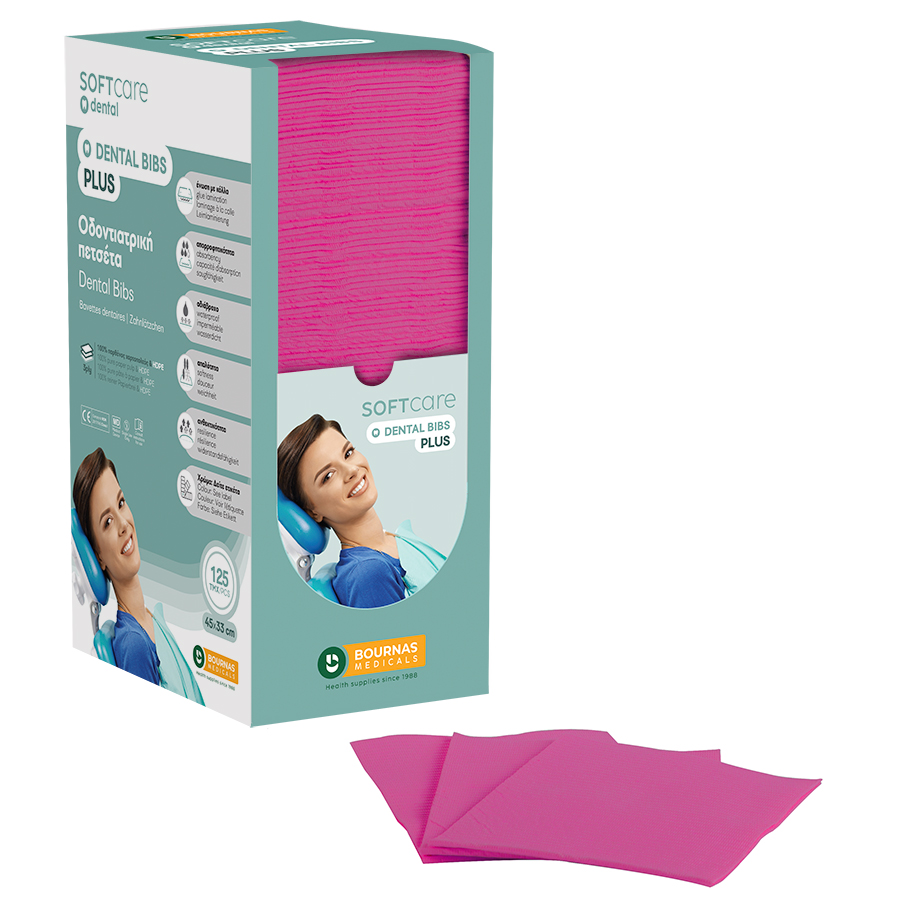 Dental Bibs Soft Care Plus 3ply with dispenser fucsia ( 125 pcs)