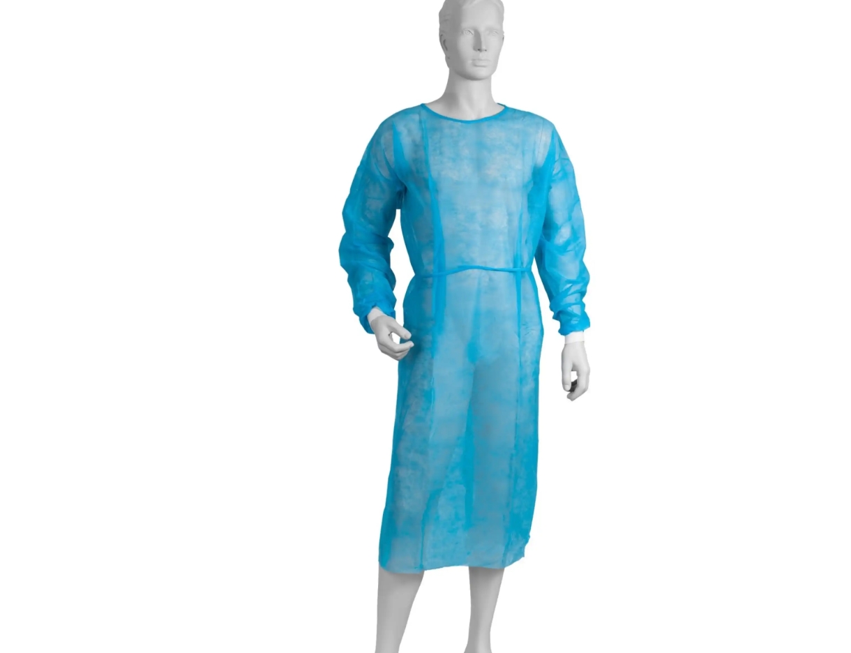 Kuitukangasta valmistettu lääkärin kylpytakki (kalvosin), sininen, 10 kpl.